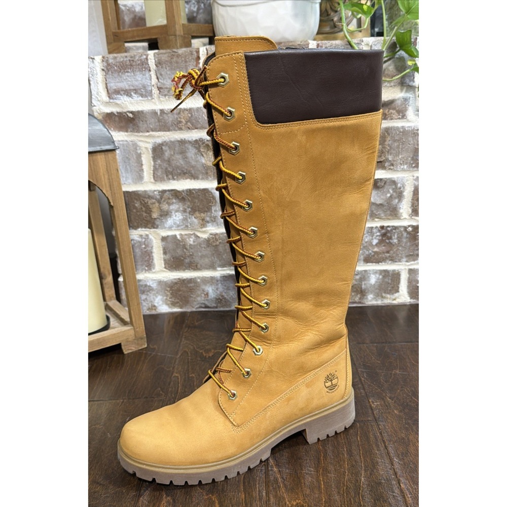 Timberland Women's Tall Lace Up Boots Wheat Tan Leather Size 8.5 - Picture 14 of 16